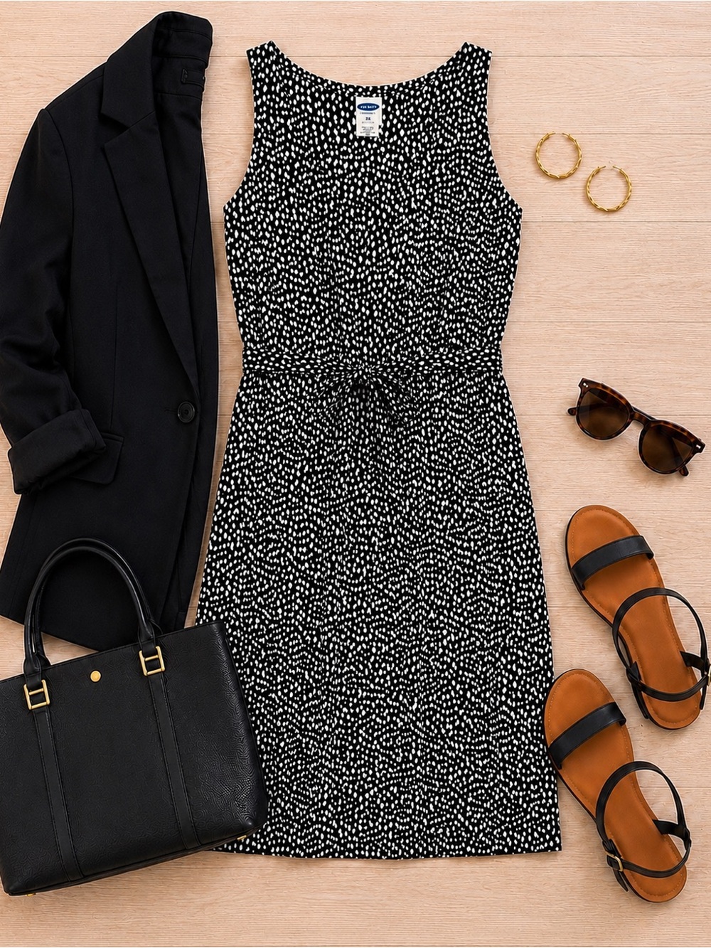 Old Navy Plus Size 2X Sleeveless Tie Waist Dress Black White Print